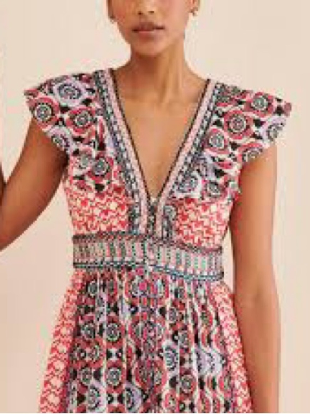 Anthropologie V-Neck Flutter Sleeve Dress
